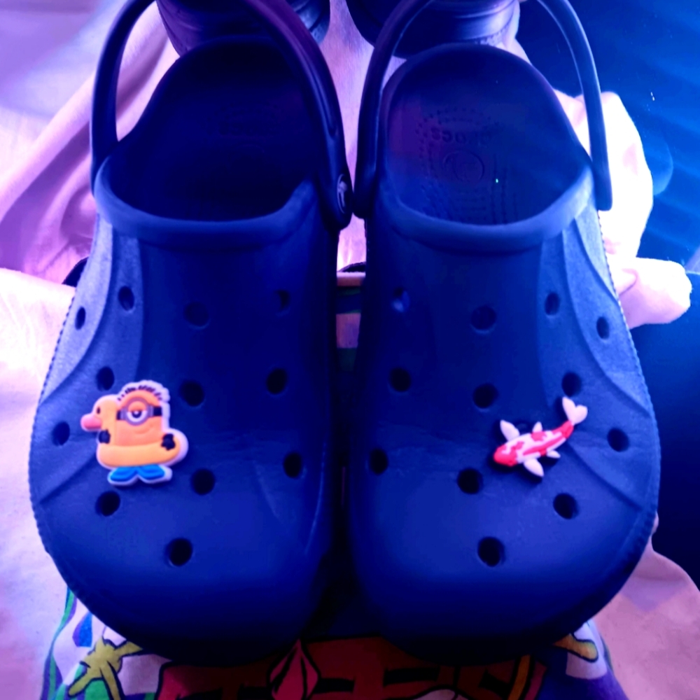Navy Blue Crocs In Y Sz 2 + Free Jibbitz
